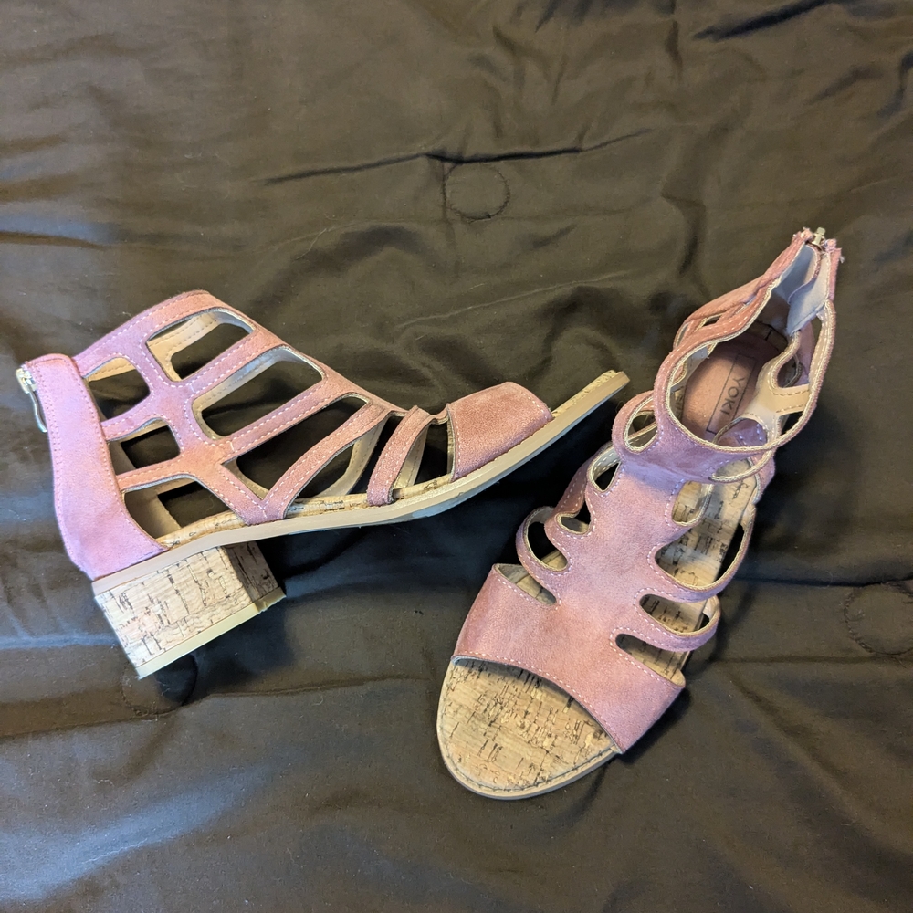Pink Micro Suede Women’s Heeled Sandals